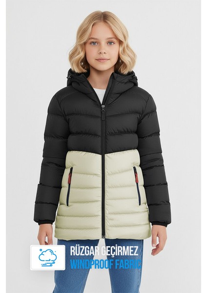 İçi Kürklü Su ve Rüzgar Geçirmez Kapüşonlu Kız Çocuk Mont
