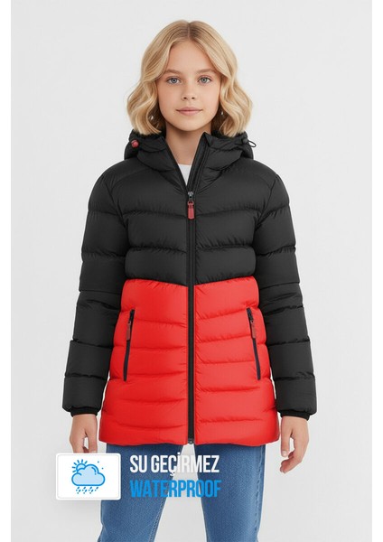 İçi Kürklü Su ve Rüzgar Geçirmez Kapüşonlu Kız Çocuk Mont