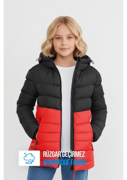 İçi Kürklü Su ve Rüzgar Geçirmez Kapüşonlu Kız Çocuk Mont