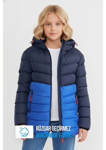 İçi Kürklü Su ve Rüzgar Geçirmez Kapüşonlu Kız Çocuk Mont