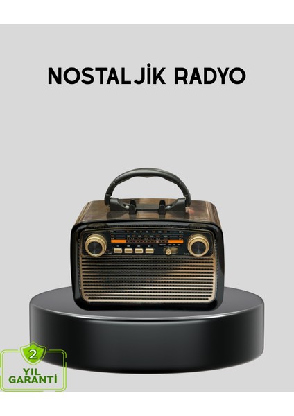 Led’li Nostaljik Bluetooth Hoparlör – Vintage Tasarım Ahşap Doku - EMY1767-6393