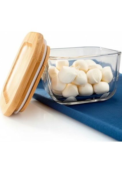 Enzo 13 Parça Bambu Vakum Kapaklı Cam Kahvaltı Seti