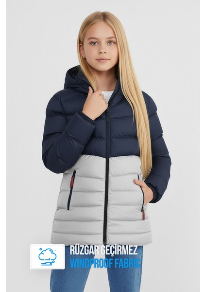 İçi Kürklü Su ve Rüzgar Geçirmez Kapüşonlu Kız Çocuk Mont