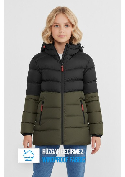 İçi Kürklü Su ve Rüzgar Geçirmez Kapüşonlu Kız Çocuk Mont