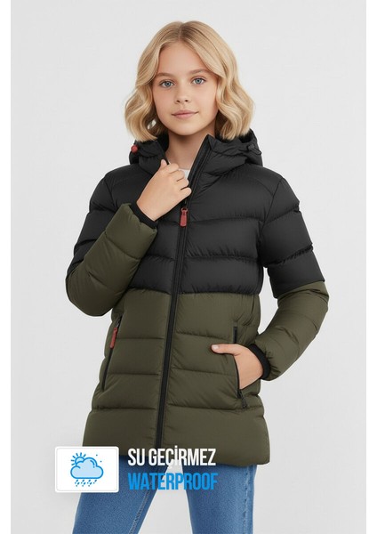 İçi Kürklü Su ve Rüzgar Geçirmez Kapüşonlu Kız Çocuk Mont
