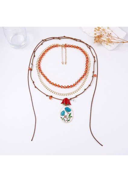 Hafif Lüks Yüksek Kali Boncuklu Örgülü Alaşım Damla Yağlı Çiçek Kolye Çok Katmanlı Gerdanlık (Yurt Dışından)