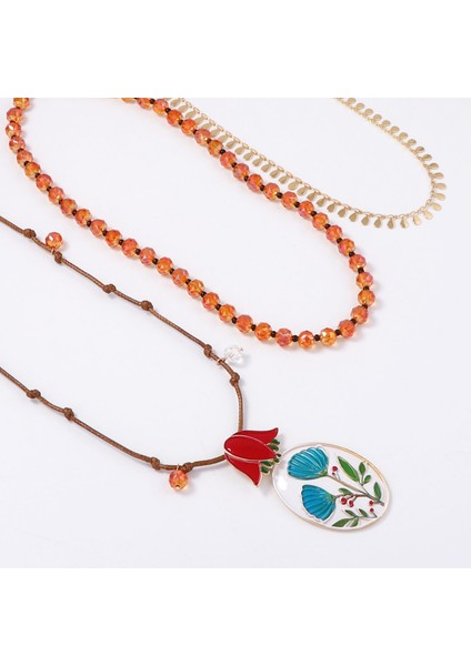 Hafif Lüks Yüksek Kali Boncuklu Örgülü Alaşım Damla Yağlı Çiçek Kolye Çok Katmanlı Gerdanlık (Yurt Dışından) fırsatları