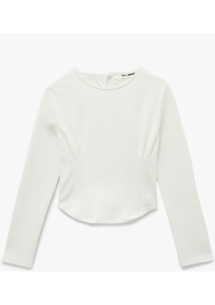 Nervürlü Slim Fit Bisiklet Yaka Uzun Kollu Tişört