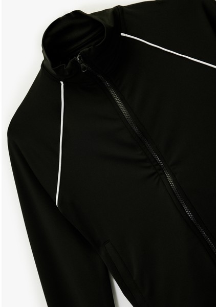 Dik Yaka Uzun Kollu Biyeli Fermuarlı Spor Sweatshirt modelleri