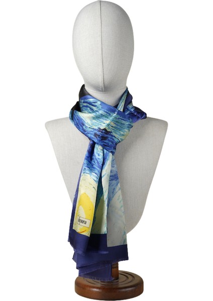 %100 Ipek Şal Fular (45X165 Cm)-Vincent Van Gogh (Yıldızlı Gece Saks Mavi) fiyatları