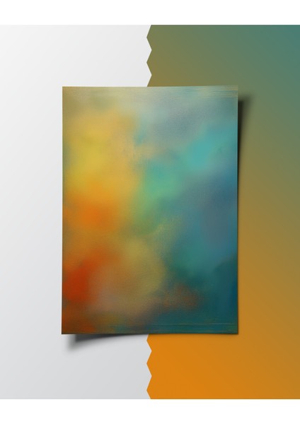 Çerçevesiz Poster, Soyut Modern Sarı,mavi,turkuaz Yağlı Boya Efektli, Dijital Baskı 3'lü Soyut Poster modelleri