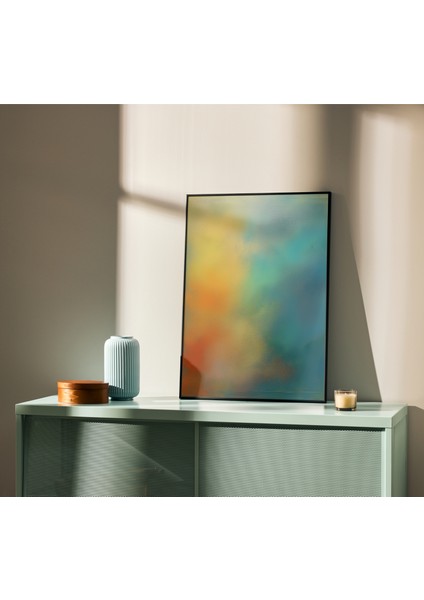 Çerçevesiz Poster, Soyut Modern Sarı,mavi,turkuaz Yağlı Boya Efektli, Dijital Baskı 3'lü Soyut Poster