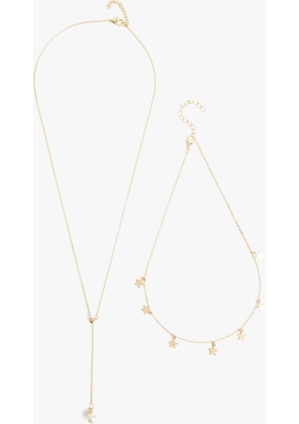 Sallantılı Inci Detaylı Yıldızlı Kolye