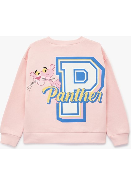 Lisanslı Pembe Panter Baskılı Uzun Kollu Bisiklet Yaka Sweatshirt fiyatları