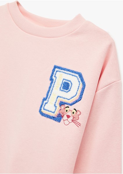 Lisanslı Pembe Panter Baskılı Uzun Kollu Bisiklet Yaka Sweatshirt modelleri