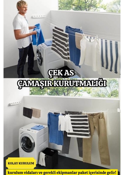 Lüx Çamaşır Kurutmalık Çek As 5 Ipli 4 Metre Kolay Kurulum Açılır Kapanır Ergonomik Dayanıklı modelleri