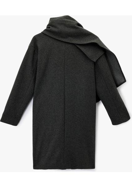 Uzun Kollu Cepli Düğmeli Kruvaze Atkılı Kaşe Kaban fiyatları