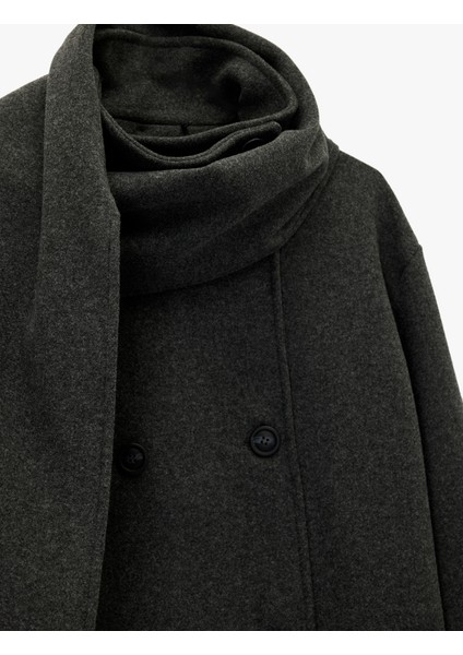 Uzun Kollu Cepli Düğmeli Kruvaze Atkılı Kaşe Kaban modelleri