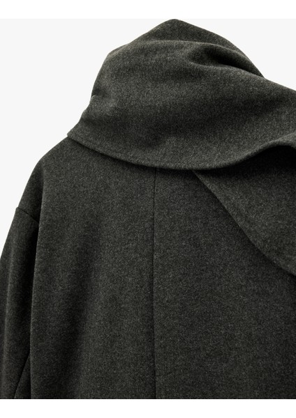 Uzun Kollu Cepli Düğmeli Kruvaze Atkılı Kaşe Kaban fırsatları