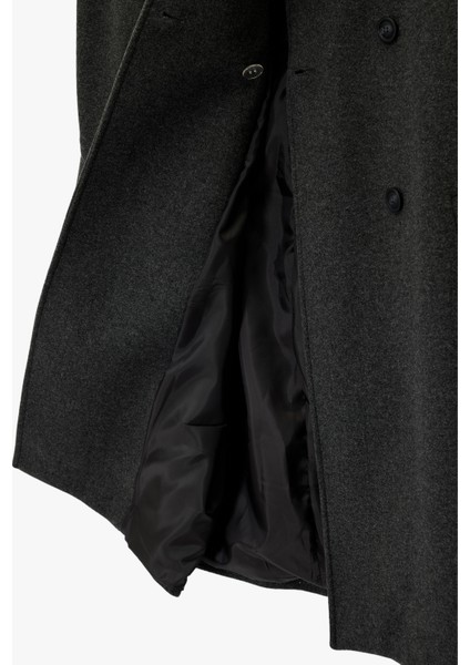 Uzun Kollu Cepli Düğmeli Kruvaze Atkılı Kaşe Kaban indirimleri