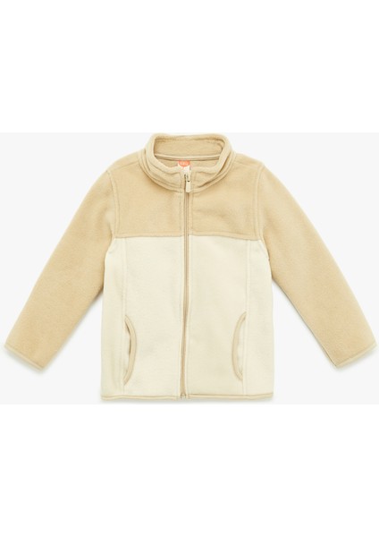 Uzun Kollu Dik Yaka Fermuarlı Polar Sweatshirt