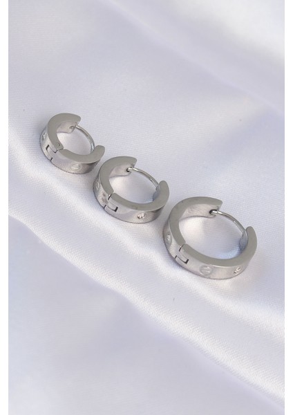 316L Çelik Gümüş Renk Zirkon Taşlı Model 3lü Halka Küpe fiyatları