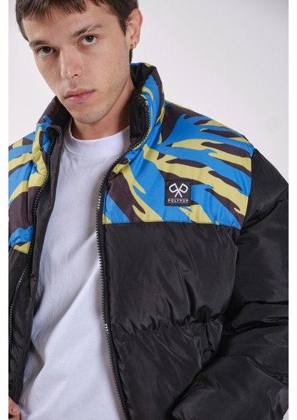 Siyah Desenli Şişme Puffer Mont modelleri