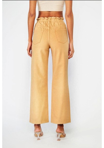 Lastik Belli Yüksek Bel Geniş Paça Kot Pantolon fiyatları