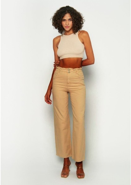 Lastik Belli Yüksek Bel Geniş Paça Kot Pantolon modelleri