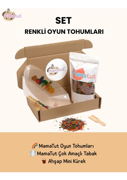 Renkli Tohum Seti- Karışık Renkli Tohumlar - Çok Amaçlı Tabak - Ahşap Mini Kaşık