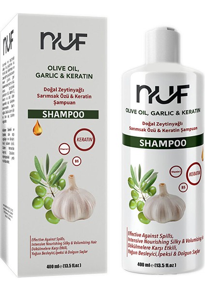 Nuf Doğal Zeytinyağlı, Keratinli ve Sarımsaklı Yetişkin Şampuan 400 ml