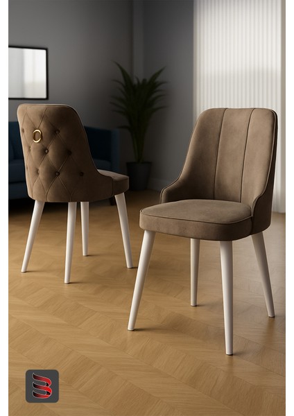 Esa 2 Adet Babyface Kumaş, Beyaz Metal Ayaklı, Mutfak ve Yemek Odası Sandalyesi