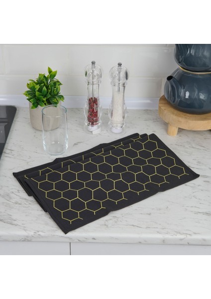 Soft Hexagon Mutfak Havlusu - Siyah - 40X66 cm