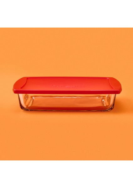 Kapaklı Dikdörtgen Borcam - Şeffaf / Kırmızı - 1320 ml