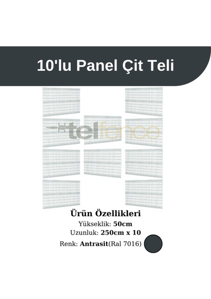 10 ‘lu Panel Çit Teli 50x250 Cm Antrasit (25 Metre)
