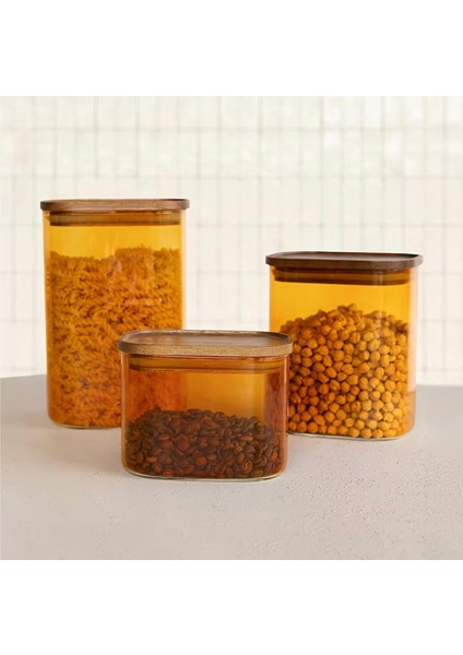 Mia Akasya Dikdörtgen Cam Kavanoz - Amber - 500 ml modelleri