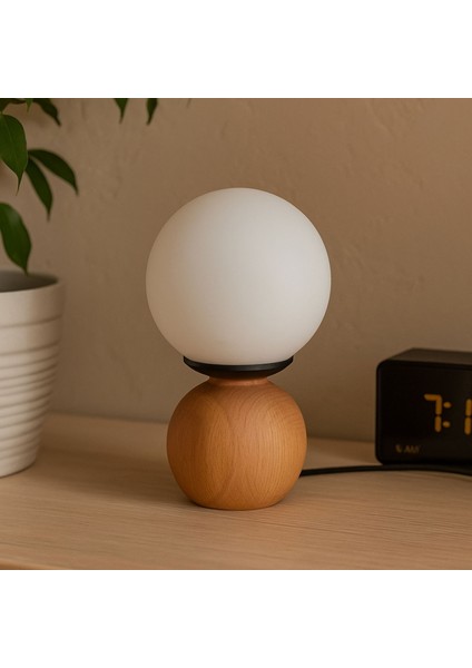 Lighting Opal Cam Top Abajur - Natürel / Beyaz - 26X15X15 cm