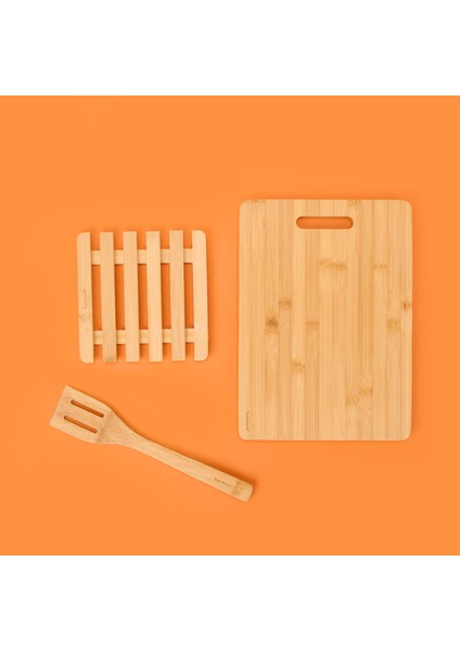 Reck 3 Parça Bambu Mutfak Seti - Açık Kahverengi