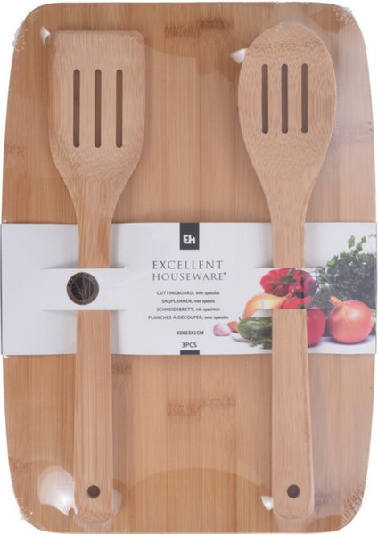 Ahşap Kaşıklı Kesim Panosu Seti 3 Adet