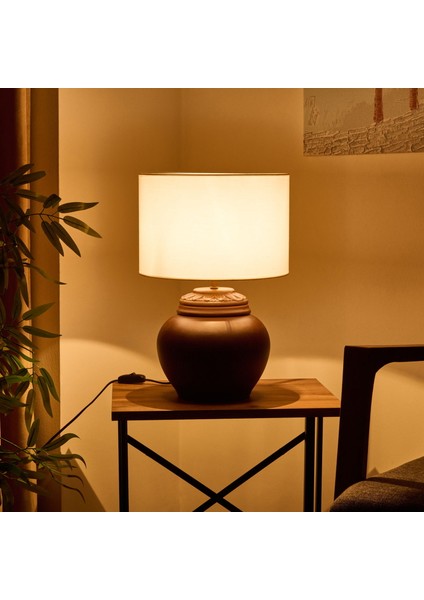 Lighting Çiçekli Kapaklı Abajur - Kahverengi / Krem - 50 cm fiyatları