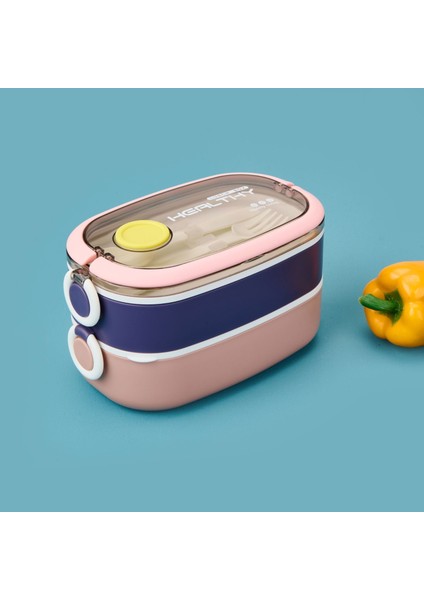 Healty Iki Katlı Çelik Yemek Kabı - Mor / Pembe - 1,3 Lt fiyatları