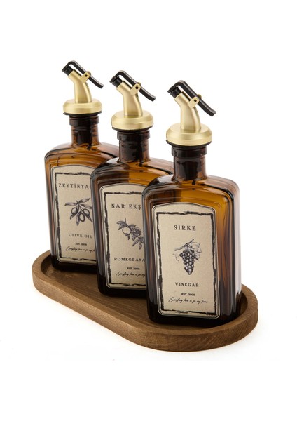 Kitchen Ahşap Stantlı 3'lü Yağlık Sirkelik Seti - Amber - 300 ml fiyatları
