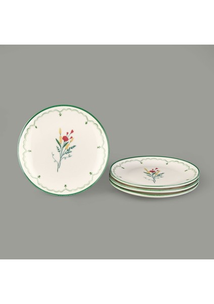 Ebru 4'lü Porselen Tatlı Tabağı Seti - Renkli - 19 cm