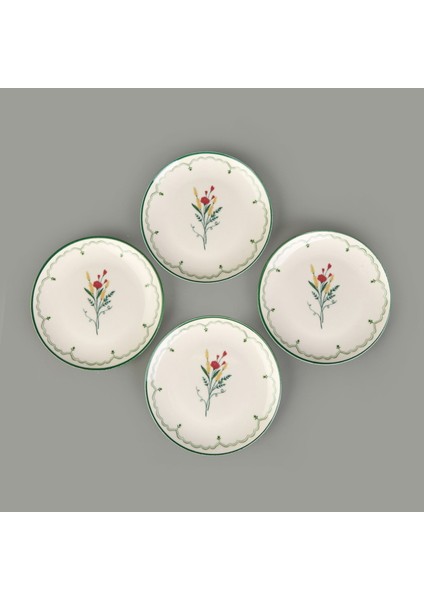 Ebru 4'lü Porselen Tatlı Tabağı Seti - Renkli - 19 cm modelleri