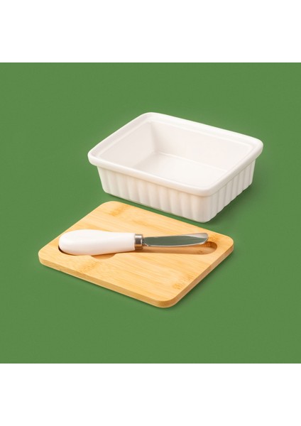 Kitchen Bıçaklı Porselen Tereyağlık - Beyaz - 14 cm fiyatları