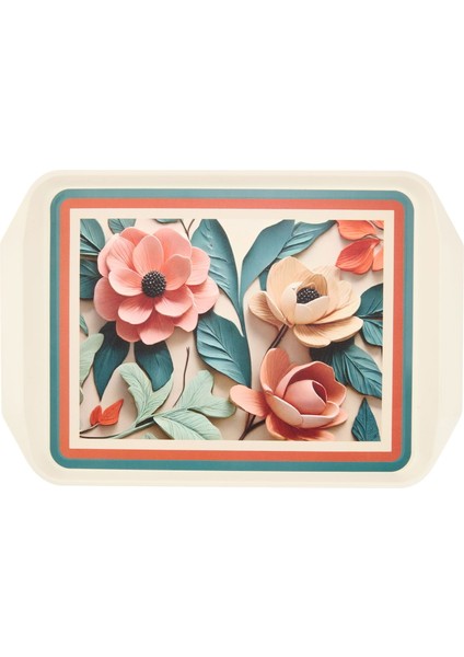 Çiçek Desenli Tepsi - Renkli - 44X30,5 cm fiyatları