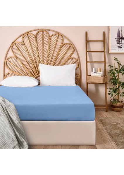 Soft Basic Çift Kişilik Lastikli Çarşaf - Mavi - 180X200 cm