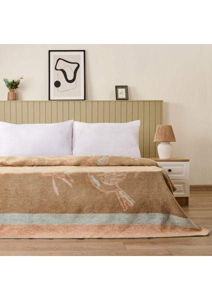 Soft Nava Pamuklu Çift Kişilik Battaniye - Ekru / Yeşil - 200X220 cm fiyatları