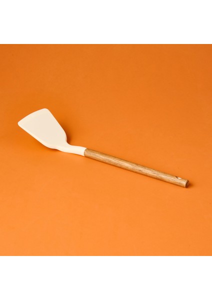 Ahşap Saplı Silikon Geniş Spatula - Krem / Kahverengi modelleri