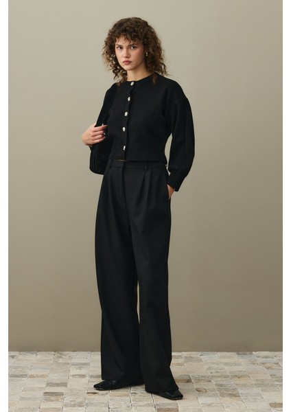 Dore Düğmeli Triko Hırka Siyah